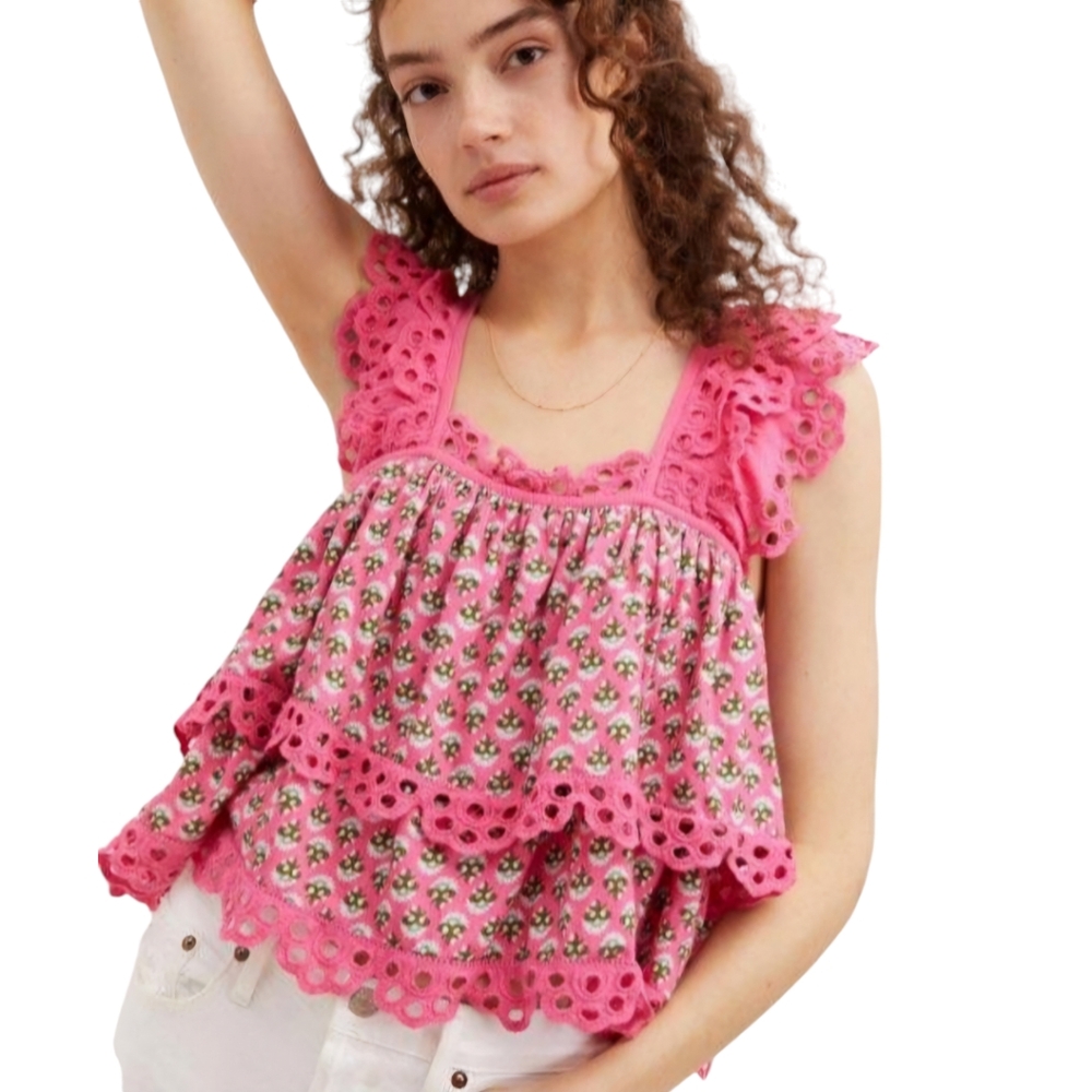 Amaaya x Anthropologie Let Me Be Eyelet Swing Silhouette Pullover Size M